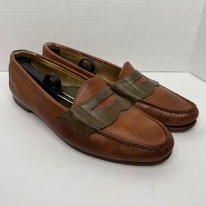 Cole Haan Penny Loafers Mens 10.5 D Brown Olive Two-Tone Leather Made in USA